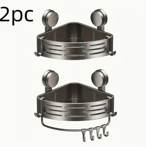 욕실용 2개 세트의 흡입컵 삼각형 바구니, 세면대, 화장실용 벽걸이, 구멍 뚫지 않고 코너에 설치