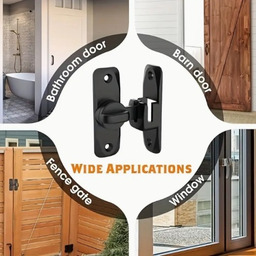 1개 헤비듀티 보안 도난 방지 도어 잠금 핸들, 상업용/주거용 안전 슬라이딩 잠금장치, 조절 가능한 90°/180°, 프라이 방지 잠금장치 포함, 나사 포함, 수동 작동, 강화된 내구성 구조, 욕실, 가정, 사무실, 차고 문, 호텔 문에 적합, 블랙 마감, 안정적인 설치, 현대적인 문 잠금장치, 표준 문과 호환 가능, 튼튼한 금속 표면