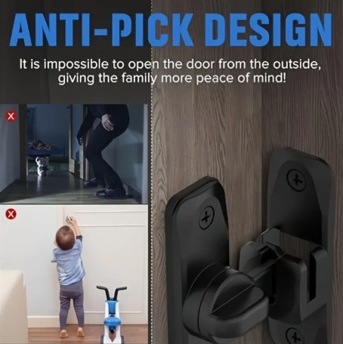 1개 헤비듀티 보안 도난 방지 도어 잠금 핸들, 상업용/주거용 안전 슬라이딩 잠금장치, 조절 가능한 90°/180°, 프라이 방지 잠금장치 포함, 나사 포함, 수동 작동, 강화된 내구성 구조, 욕실, 가정, 사무실, 차고 문, 호텔 문에 적합, 블랙 마감, 안정적인 설치, 현대적인 문 잠금장치, 표준 문과 호환 가능, 튼튼한 금속 표면
