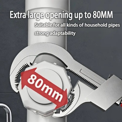 조절 가능한 수도 파이프 렌치, 다기능 배관 도구, 욕실 수리, 가정 유지 관리, 자동차 작업을 위한 큰 턱 용량 스패너, 6단 속도 조정, 기계 작동, 금속 재질, 전기 불필요 - 1개