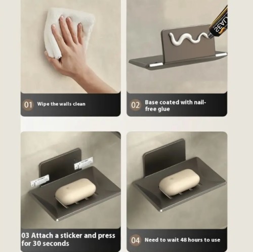 2개 세트 - 드릴 없는 벽걸이 비누 거치대, 배수형 비누 랙, 탄소강 향기 보관 선반, 욕실 비누 정리함, 욕실 액세서리 - 못 없는 접착제 및 보조 스티커 포함