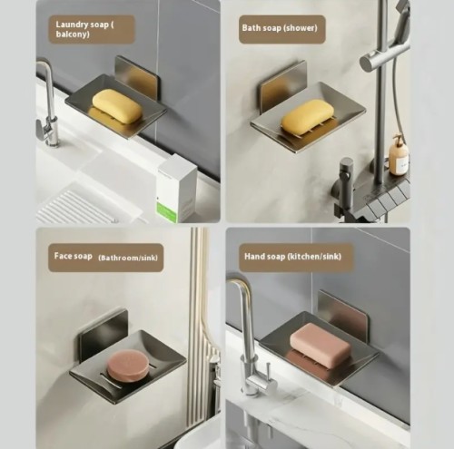 2개 세트 - 드릴 없는 벽걸이 비누 거치대, 배수형 비누 랙, 탄소강 향기 보관 선반, 욕실 비누 정리함, 욕실 액세서리 - 못 없는 접착제 및 보조 스티커 포함