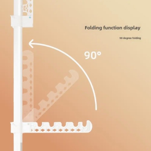 공간 절약형 스테인리스 옷걸이 - 드릴 필요 없는, 조절 가능하고 접을 수 있는 단일 막대, 발코니 및 침실용, 90° 확장 가능한 걸이 행거와 후크, 가정용 정리 및 건조대에 이상적