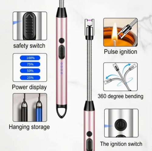 USB 전원 전자 점화기 라이터, 고속 충전 리튬 배터리, 장시간 사용 170mAh, USB-C/Type-C & USB-A 호환, 인체공학적 그립 & 안전 잠금 - 캠핑, 바베큐, 주방, 촛불, 가스레인지, 실내/외부 사용 가능한 컴팩트 휴대용 점화기 - 가스, 프로판, 오일 호환 - 비상 대비 및 야외 모험에 이상적