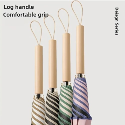 1개 세트 꽃잎 디자인 자동 오픈 우산, 나무 손잡이, 썬/쉐이드 우산, 귀여운 베이지 & 핑크 플로럴 패턴, 고급 원단, 가벼운 여행용 우산