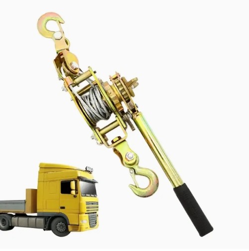 수동 케이블 차량, 두 개의 후크가 장착된 강력한 스틸 케이블 트랙터로 화물 묶기 및 조임 기능. 로프는 스틸 제작. 휴대용 타이어 고정 케이블 차량 트레일러