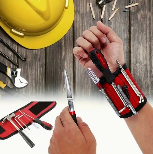 자석 팔찌 - 스크루, 나일 및 드릴 비트를 위한 강력한 자석 도구 홀더 - 빨간색 직물, 조립이 필요하지 않음 - DIY 열정가와 공예가에게 이상적, DIY 도구 액세서리 | 자석 팔찌 | 내구성 있는 자석 벨트