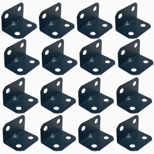 16개 세트 헤비듀티 금속 L자 코너 브라켓, 90도 직각 고정부품 - 사전 천공 구멍 설치용 (스테인리스 스틸 & 블랙), 침대 프레임, 캐비닛, 테이블용 가구 안정화, 균일한 디자인, 내구성 강화