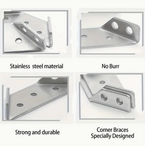 50개/10세트 내구성 강한 스테인리스 코너 브라켓 (90° 각도 지지대) - 스크래치 방지, 가구 및 목재 프레임용 쉬운 설치