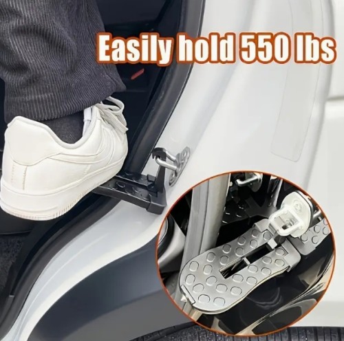 1개 헤비듀티 접이식 자동차 도어 스텝 | 90.72KG 용량, 안전 망치 | 미끄럼 방지 그립, 도어 잠금 후크 | 접이식, 컴팩트 보관 | 비상 출입/화물 적재용 | 대부분의 자동차/트럭/SUV에 적합 | 알루미늄 구조