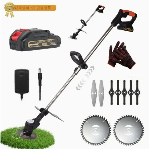 [국내발송] MFOIAY 21V 2000mAh 충전식 리튬 배터리2개 오렌지 신축식 잔디 깎는 기계 세트, 110V-240V, 정원 및 야외 사용