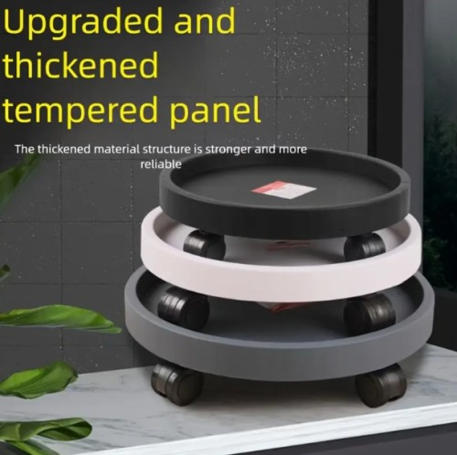 대형 화분용 고품질 원형 디자인의 헤비듀티 플라스틱 꽃병 트레이, 4개의 부드러운 롤링 바퀴 및 두꺼운 베이스 - 실내/외부 사용 (화이트/블랙/그레이)