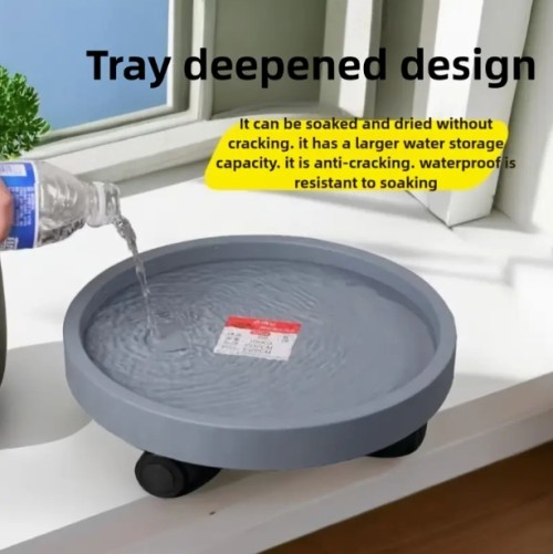 대형 화분용 고품질 원형 디자인의 헤비듀티 플라스틱 꽃병 트레이, 4개의 부드러운 롤링 바퀴 및 두꺼운 베이스 - 실내/외부 사용 (화이트/블랙/그레이)