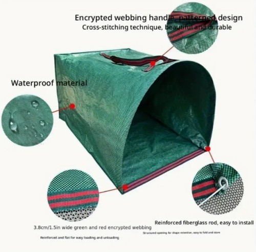 재사용 가능한 정원 쓰레기 봉투 - 야외 캠핑, 가드닝 및 나뭇잎 수집용 강력한 접이식 대용량 멀티퍼포즈 휴대용 쓰레기통, 잔디와 잎봉투, 뚜껑 포함 재사용 가능 쓰레기 봉투, 캠핑 쓰레기통, 야외 쓰레기통 홀더, 누수 방지 디자인, 내구성 있는 소재, 홈 가드너용