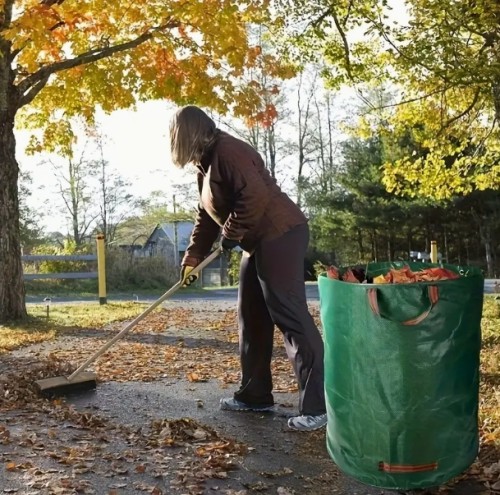재사용 가능한 정원 쓰레기 봉투 - 야외 캠핑, 가드닝 및 나뭇잎 수집용 강력한 접이식 대용량 멀티퍼포즈 휴대용 쓰레기통, 잔디와 잎봉투, 뚜껑 포함 재사용 가능 쓰레기 봉투, 캠핑 쓰레기통, 야외 쓰레기통 홀더, 누수 방지 디자인, 내구성 있는 소재, 홈 가드너용
