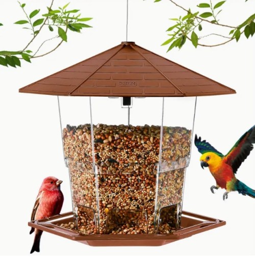 야외용 새 모이통 - 투명한 급식관 & 내구성 있는 돔 디자인 - 모든 날씨에 견디는 새 모이주기, 누수 방지 베이스, 청소가 쉬움 - 핀치, 참새, 청호랑이를 유인 - 튼튼한 플라스틱 구조와 걸이 후크 - 뒷마당, 정원, 발코니에 적합 - 갈색 지붕 디자인과 누수 방지 호퍼 & 튜브 급식기 - 세련되고 기능성 새 모이통, 야외용 새 먹이통,대형 방수 새 먹이통,야외용 방수 넓은 새 모이통,작은 새 모이통,야외용 매달린 새 먹이통