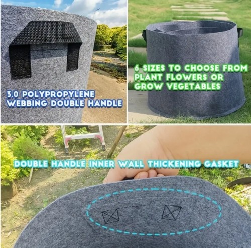 6개 회색 재사용 가능한 천 재배 가방 - 두꺼운, 통기성 좋은 & 접이식 컨테이너, 야채, 꽃 및 허브용 - 실내/외부 다용도 사용, 식물 성장 가방, 쓰레기 수집 가방