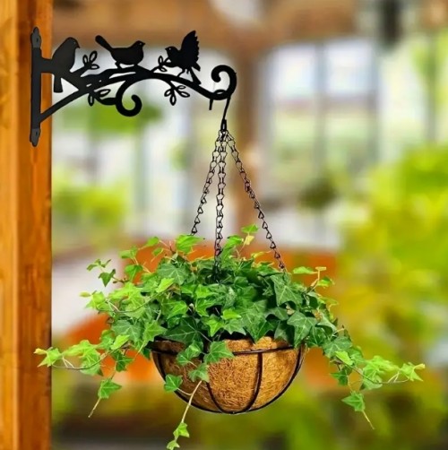 2개 세트 블랙 메탈 후크, 바구니 걸이용, 새 모이통, 화분, 풍경 장식, 실내/실외 크리스마스 데코레이션, 나사로 간편 설치 - 스타일리시한 실내/실외 식물 스탠드