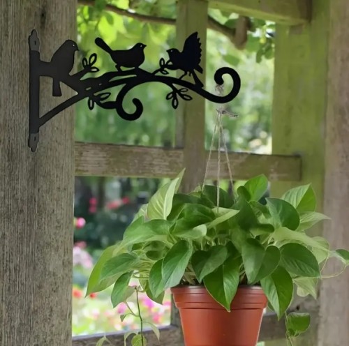2개 세트 블랙 메탈 후크, 바구니 걸이용, 새 모이통, 화분, 풍경 장식, 실내/실외 크리스마스 데코레이션, 나사로 간편 설치 - 스타일리시한 실내/실외 식물 스탠드