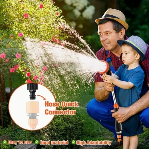 8가지 분사 패턴 (스트림, 스프레이, 미스트, 샤워, 소크, 린싱, 세척) - 조절 가능한 헤비듀티 정원 호스 워드 - 확장형 물뿌리기 스프레이어, 텍스처 그립 핸들 포함, 미국/유럽 호스 연결 호환 가능, 잔디밭, 원예, 차량 세차용, 내구성 ABS 구조, 실내외 사용 가능, 인체공학적 디자인, 스테인리스 마감