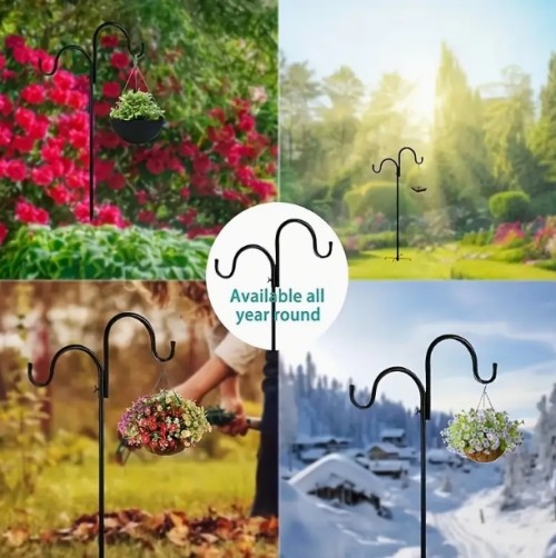 5개의 뿔이 있는 바닥, 조절 가능한 먹이대, 태양광 조명 및 식물 후크가 있는 중량급 정원 양서류 후크 새 먹이대 - 검은색 야외 결혼식 장식, 뒷마당, 정원, 또는 파티오용, 야외 새 먹이대, 파티오 장식, 현대 정원 액세서리, 튼튼한 구조