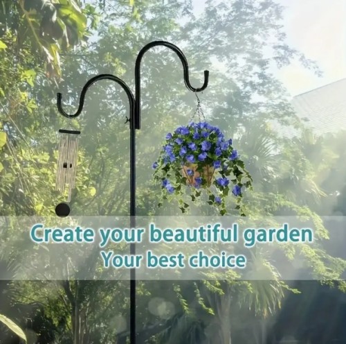 5개의 뿔이 있는 바닥, 조절 가능한 먹이대, 태양광 조명 및 식물 후크가 있는 중량급 정원 양서류 후크 새 먹이대 - 검은색 야외 결혼식 장식, 뒷마당, 정원, 또는 파티오용, 야외 새 먹이대, 파티오 장식, 현대 정원 액세서리, 튼튼한 구조