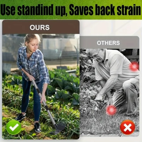 1개 헤비듀티 가든 괭이 - 60인치 긴 손잡이, 듀얼 기능 잡초 갈퀴 & 작업용 괭이, 전문가 및 가정용 정원, 농장, 잔디 관리 - 내구성 강한 금속 구조, 토양 경작, 튼튼한 도구, 고품질 파기 도구, 조경 전문가를 위한 장비