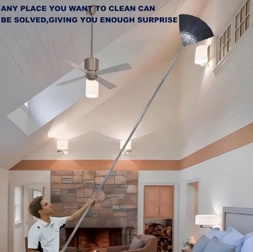 2-in-1 걸레 세트, 높은 천장용 연장 가능한 손잡이, 5.0m, 스테인레스 스틸 텔레스코픽 막대, 거실, 욕실 및 화장실용 레진 헤드 더스터, 거미줄 청소기, 전기 없음