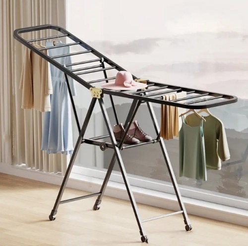 튼튼한 접이식 행거 건조대 베란다 실내 가정용 건조대 조절 가능하고 설치가 필요 없는 이송식 건조대 기숙사/침실 건조대 실내외 모두 사용 가능한 금속 건조대