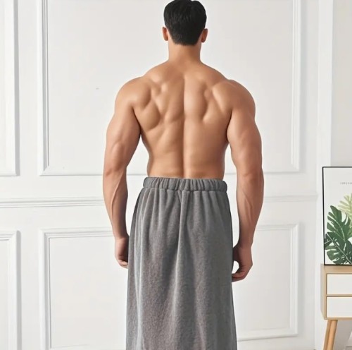 포켓이 있는 남성용 코랄 플리스 착용 가능한 목욕 타월 1개 - 초고흡수 스파 사우나 랩, 자수가 돋보이는 현대적 디자인, 폴리에스터 혼방 샤워 스커트, 품질 좋은 자수 디테일