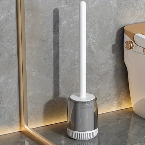 1pc 긴 손잡이 화장실 브러시 세트, 고무 브리스터가 있는 깊은 청소 욕실 볼 브러시, 재사용 가능한 중간한 고rig, 플라스틱 거치대가 포함되어 있으며, 죽은 모서리가 없는, 액세서리 포함, 비전기 사용을위한