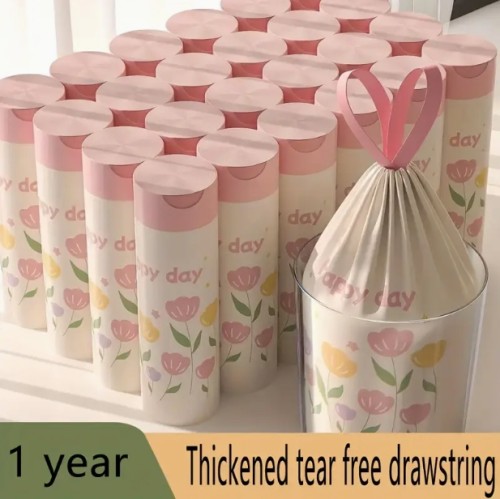 100팩 라벤더 향의 두꺼운 대형 끈끈이 쓰레기봉투 - 고밀도 폴리에틸렌, 주방, 욕실, 침실 및 화장실용 다목적 일회용 보관백 - 