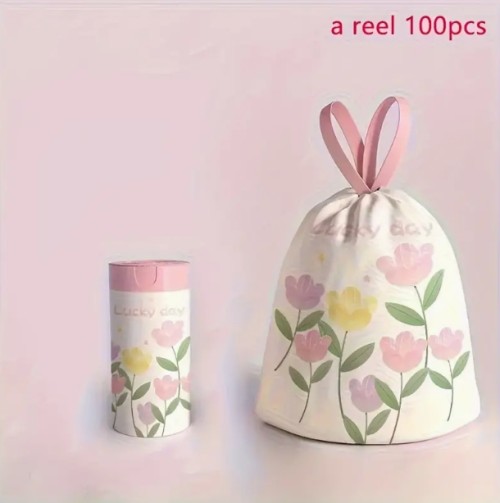 100팩 라벤더 향의 두꺼운 대형 끈끈이 쓰레기봉투 - 고밀도 폴리에틸렌, 주방, 욕실, 침실 및 화장실용 다목적 일회용 보관백 - 