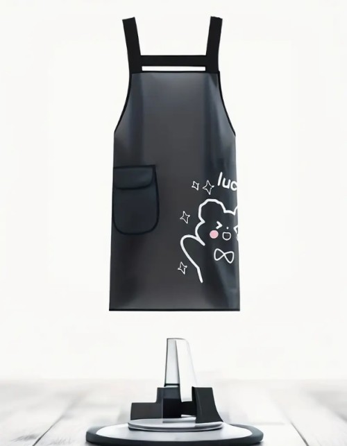 여성용 귀여운 프린트 앞치마, 민소매 투명 아이스 느낌 통기성 메쉬 홈케어 의류 헤어살롱 방지 커버업, 한국 스타일 만화 프린트 앞치마 세트 이발소 비접착 작업복 주방 가정용 세탁 없는 보호 커버