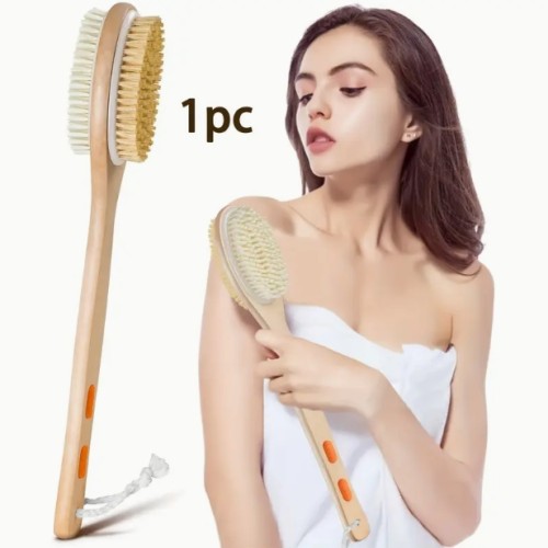 1개 부드럽고 단단한 천연 브러시가 있는 바디 스크러버, 양면 긴 손잡이 샤워 브러시, 등 스크러버, 목욕용 또는 건식 브러시, 목욕 브러시, 등 브러시, 긴 손잡이 목욕 브러시, 욕조 액세서리, 샤워용 등 클리너, 목욕 스크럽, 바디 스크러빙 브러시, 건식 브러싱, 인체공학적 디자인, 부드러운 브러시 스크러버, 천연 브러시 브러시, 각질 제거 브러시, 목욕 액세서리, 셀프케어 필수품
