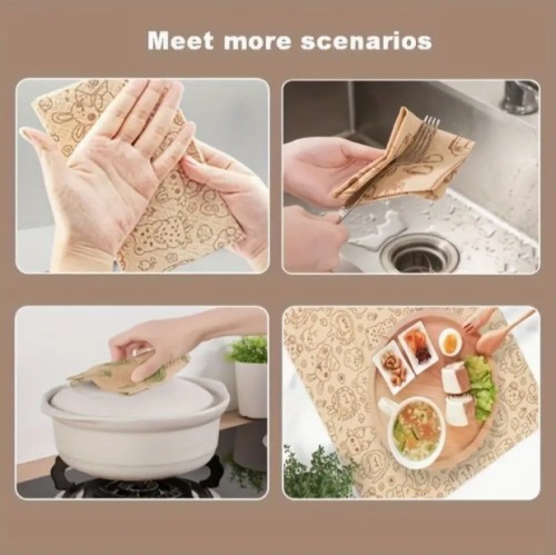 2 롤, 100pcs 커피 및 채소 패턴 습식 및 건식 주방 청소 천 - 흡수성, 부드럽고 미끄럼 방지, 대나무 섬유 혼합물, 플루오레센트 화이트닝 없음, 주방, 욕실 및 야외 사용에 적합, 주방 청소 천 | 커피 채소 디자인 | 흡수성 천