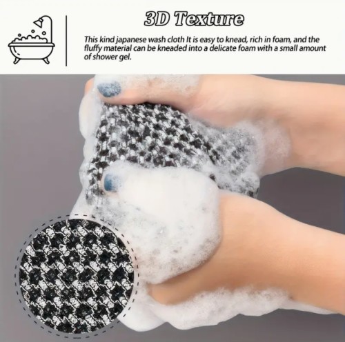 6개입 양면 각질 제거 목욕 타월 - 인체공학적 손잡이, 블랙 & 화이트 스트라이프 디자인, 등·팔·다리용 바디 스크러버 - 부드러운 베이지 색상, 내구성 있는 샤워 스펀지 루파 타월, 텍스처 디자인, 스파 액세서리