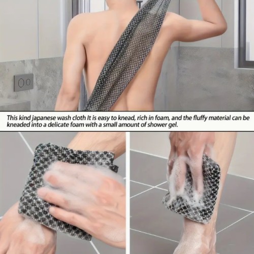 6개입 양면 각질 제거 목욕 타월 - 인체공학적 손잡이, 블랙 & 화이트 스트라이프 디자인, 등·팔·다리용 바디 스크러버 - 부드러운 베이지 색상, 내구성 있는 샤워 스펀지 루파 타월, 텍스처 디자인, 스파 액세서리