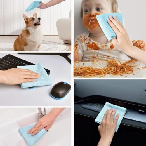 40장 (20롤) KitchLife 재사용 가능한 마이크로파이버 청소천 - 찢어짐 방지 린트 프리 세탁 가능 종이타월, 둥근 모서리 블루, 주방, 차량, 접시 및 민감한 표면 다목적 사용, 현대적인 디자인, 내구성 & 부드러움