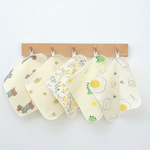 20개입 순면 가제 소형 타월, 4겹 테두리 디자인 패턴 스카프 세트 - 샤워, 체육관, 여행용 얼굴 세정 및 침 수건 - 부활절, 추수감사절, 크리스마스 선물 추천, 카툰 동물 패턴 SPA 필수품