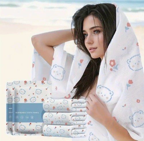 개별 포장된 만화 프린트 일회용 타월 6개 세트, 초고흡수력, 비즈니스 출장 및 야외 캠핑용 고퀄리티 무취 여행 타월, 배터리 불필요