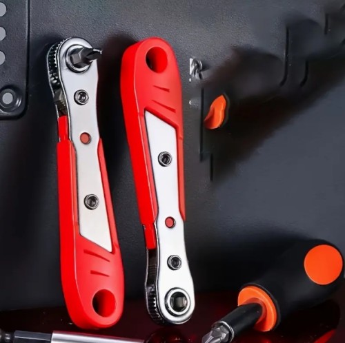 1pc 레드 스틸 다기능 스크루드라이버, 래칫, 팔꿈치 렌치, 직각 베인더, 크로스 헤드 세트 - 협소한 공간에 적합, 수동으로 사용할 수 있는 무전지 도구, 배터리가 필요하지 않습니다.