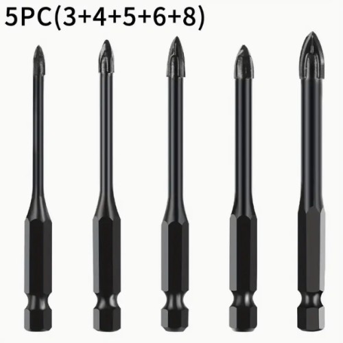 5pcs 고효율 범용 드릴링 도구, 육각 생크 크로스 리밍 삼각형 드릴 비트, 유리 세라믹 목공 전동 공구, 경질 합금 녹 방지 액세서리, 크로스 스피어 헤드 드릴 비트 3/4/5/6/8mm