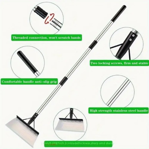 헤비듀티 스틸 다용도 정원 삽 (조절 가능한 긴 손잡이 114.3cm) - 제초, 잔디 테두리 작업, 파기, 얼음 제거용 플랫 & 레이저 블레이드 - 인체공학적 그립, 내구성 강화 구조의 주거 및 상업용 수동 야외 도구