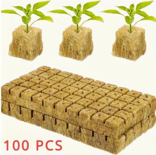 100개 (2.54cm×2.54cm×2.54cm) 토양 없는 재배 묘목 블록, 심기 블록, 정원 식물 성장 블록, 통기성 있는 암석 면재 식물 성장 블록, 정원 재배 용품