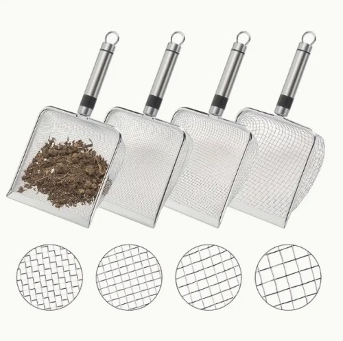 4개 중형 금속 토양 스크린 - 11인치 휴대용 가든 툴 - 모래, 토양 및 퇴비篩选 | 메쉬 사이즈: 2mm, 2.8mm, 3.8mm, 5mm | 내구성 있는 구조 - 식물, 가드닝 및 조경을 위한 토양篩选 툴 | 인체공학 디자인 | 내구성 있는 금속 스크린