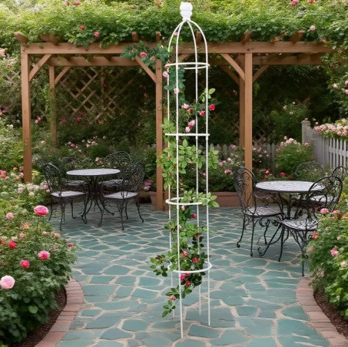 올 장식 스타일 식물 지지대 유리섬유 식물 격자 유럽 디자인 링 분할 및 꽃 스탠드 실내외 정원용 장미, 클레마티스, 덩굴식물에 완벽한 무료 4개 식물 홀더