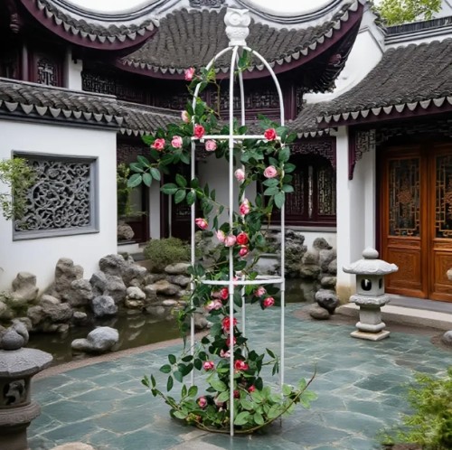 올 장식 스타일 식물 지지대 유리섬유 식물 격자 유럽 디자인 링 분할 및 꽃 스탠드 실내외 정원용 장미, 클레마티스, 덩굴식물에 완벽한 무료 4개 식물 홀더