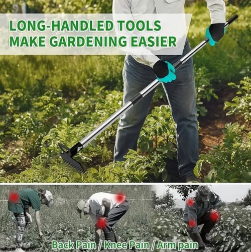 MOFIVK 헤비듀티 스테인리스 스틸 긴 손잡이 제초기 도구, 11-톱니형 강력한 잡초 이개 & 날카로운 가시 - 깊은 뿌리를 뽑는 데용된 에르고노믹 수동식 잔디이다매기, 민들레, 잔디밭, 마당, 파티오, 정원에 적합 - 어려운 곳을 위한 튼튼한 연장봉과 함께하는 수동식 제초기 - 내후성 있고 내구성 있는 설계로 오래 사용할 수 있음 - 대규모 정원 작업에 이상적인 제초기 도구