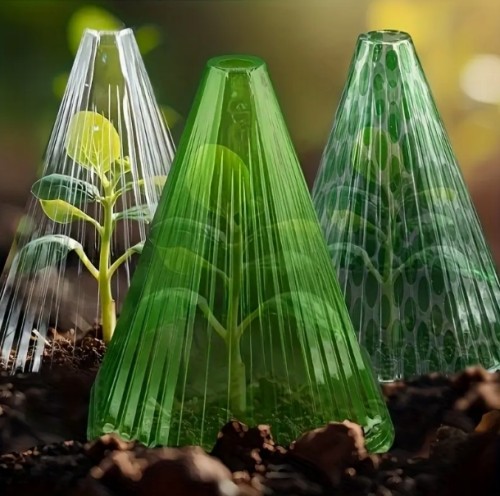 60개 대형 재사용 가능한 투명 플라스틱 식물 보호 콘, 수직 홈 포함, 빛 및 지지대, 동추 및 새장식 방어, 씨앗과 식물을 위한 통기성 메쉬 정원 커버, 식물용 서리 가드 | 내구적인 구조, 야외 식물 보호자